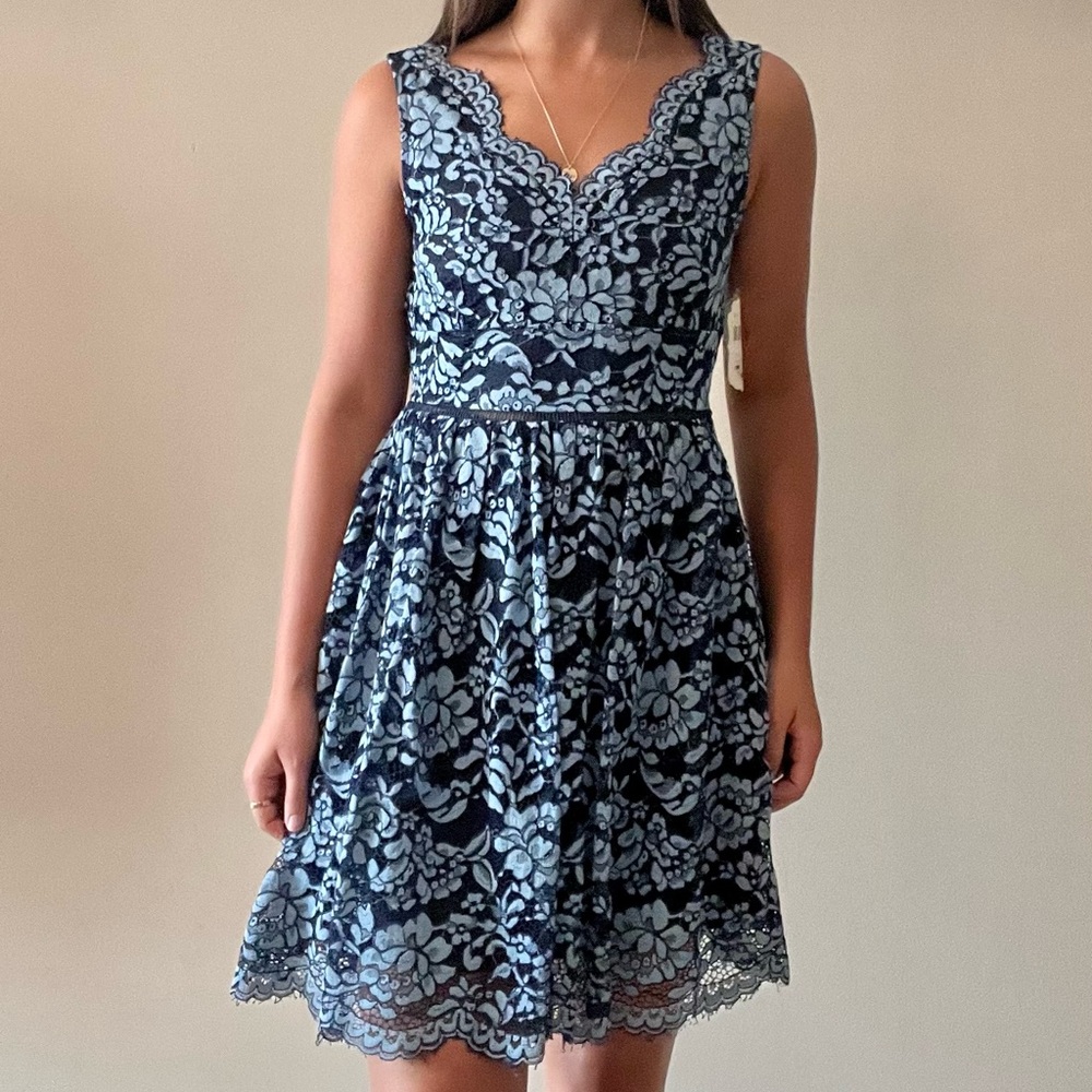 NWT Altar’d State Navy & Light Blue lace Dress Size Small